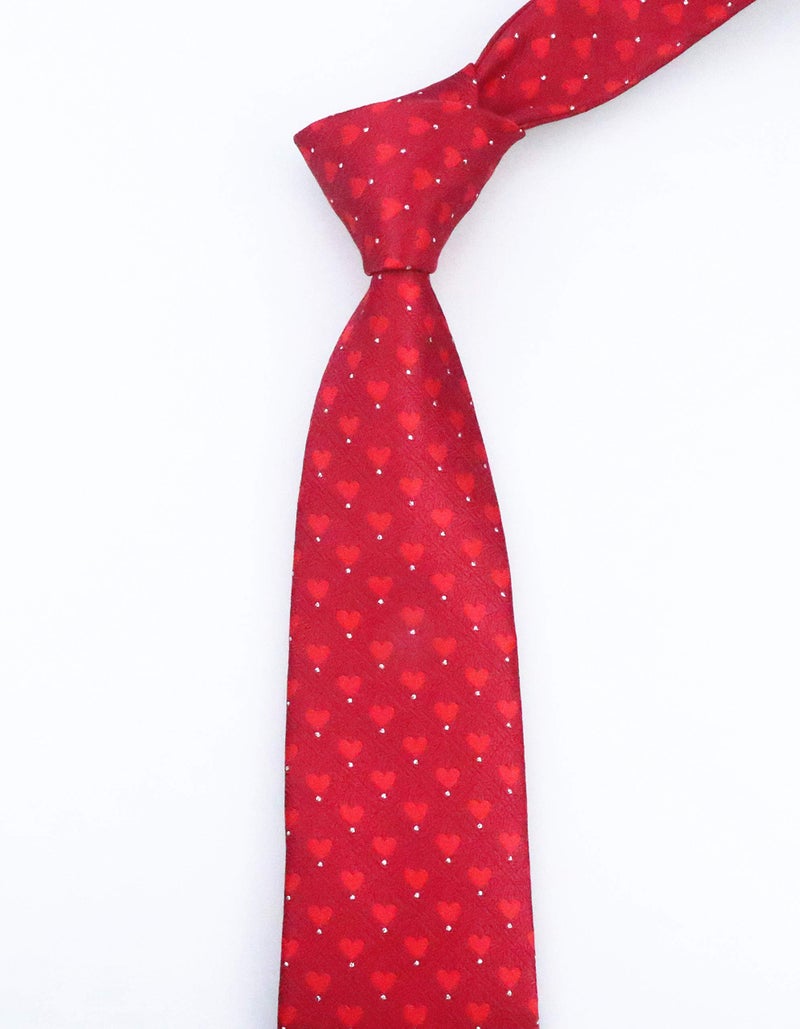 Elfeves Men Red Ties Sweet Heart Patterned Accessory Evening Suit Necktie Formal Tie - Image 3